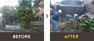 庭木植栽の撤去の解体前　解体後